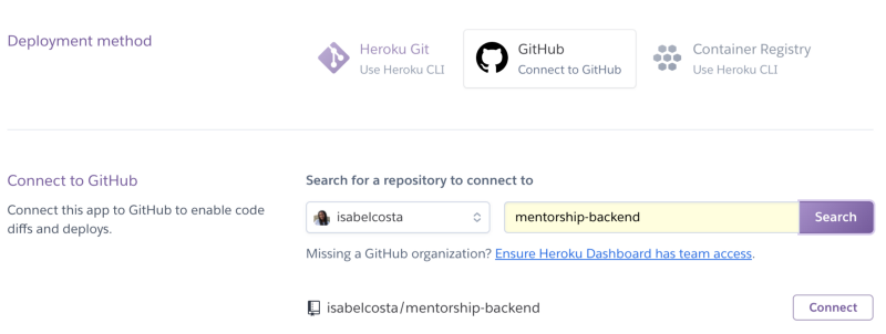 Connecting to GitHub on Heroku