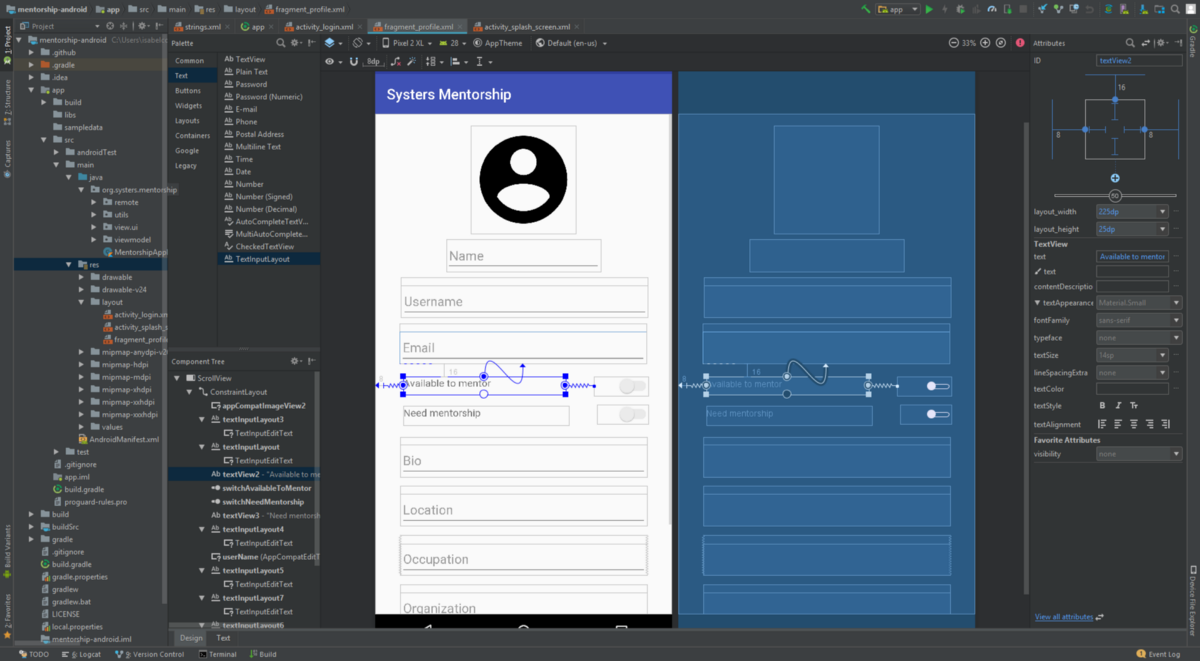 Editing User profile screen Constraint Layouts on Android Studio